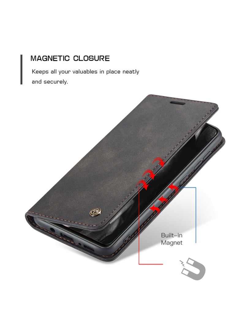 CaseMe Samsung Galaxy A41 Case Wallet Case Book Folding Flip Folio Case with Magnetic Kickstand Card Slots Protective Cover - Black - Image 5
