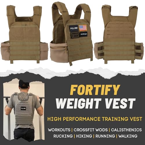 Polyfit Fortify Weighted Vest for Strength and Endurance Training Fitness Workouts Running WODs TAN - Image 3