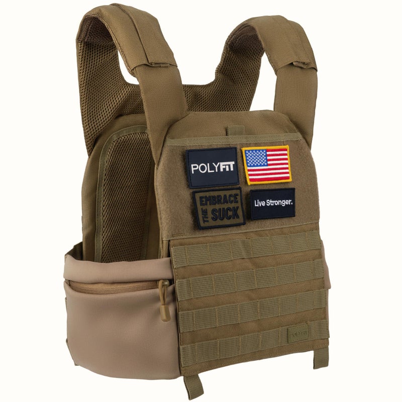 Polyfit Fortify Weighted Vest for Strength and Endurance Training Fitness Workouts Running WODs TAN - Image 2