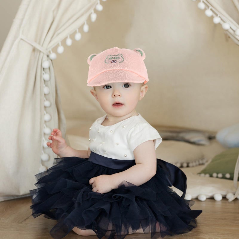 Breathable Cotton Baseball Cap For Boys With Bear Pattern UV Protection Pink - Image 5