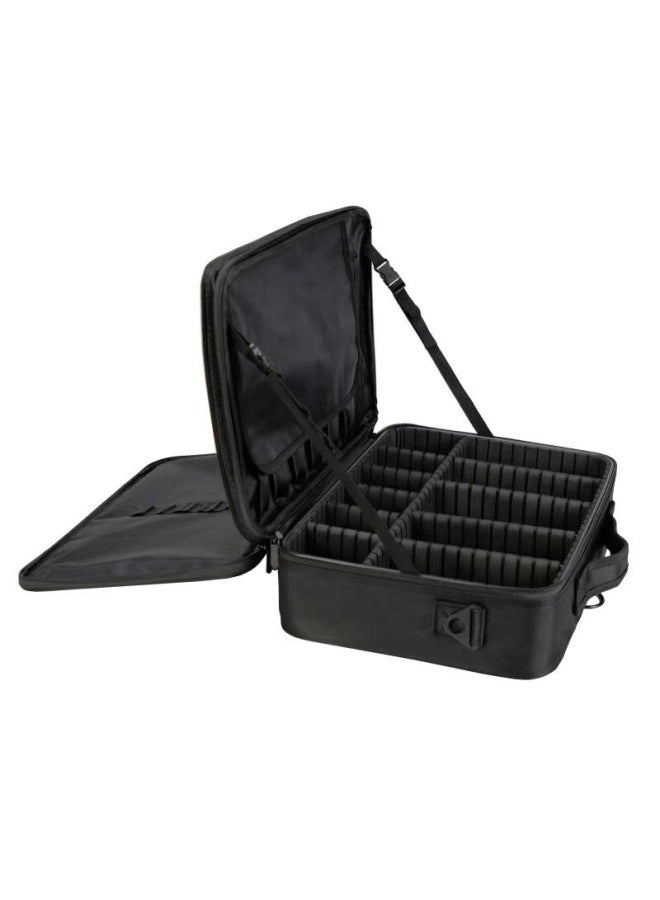 Generic Studio Makeup Oxford Cloth Partition Storage Cosmetic Case Large With Shoulder Strap Makeup Portable Beauty Kit-Color:Black - Image 1