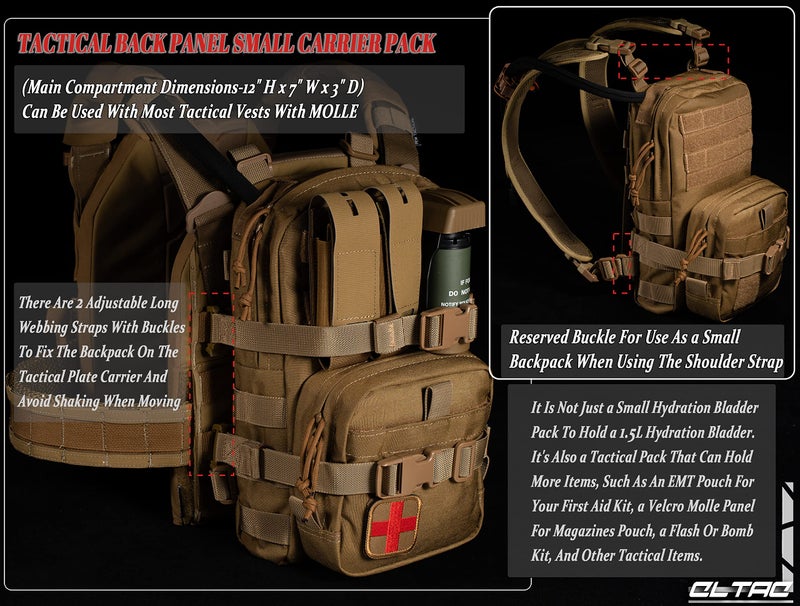 CLTAC Tactical Small MOLLE Hydration Pack Outdoor Water Bladder Carrier Pack for Vest Backpack (Black) - Image 3