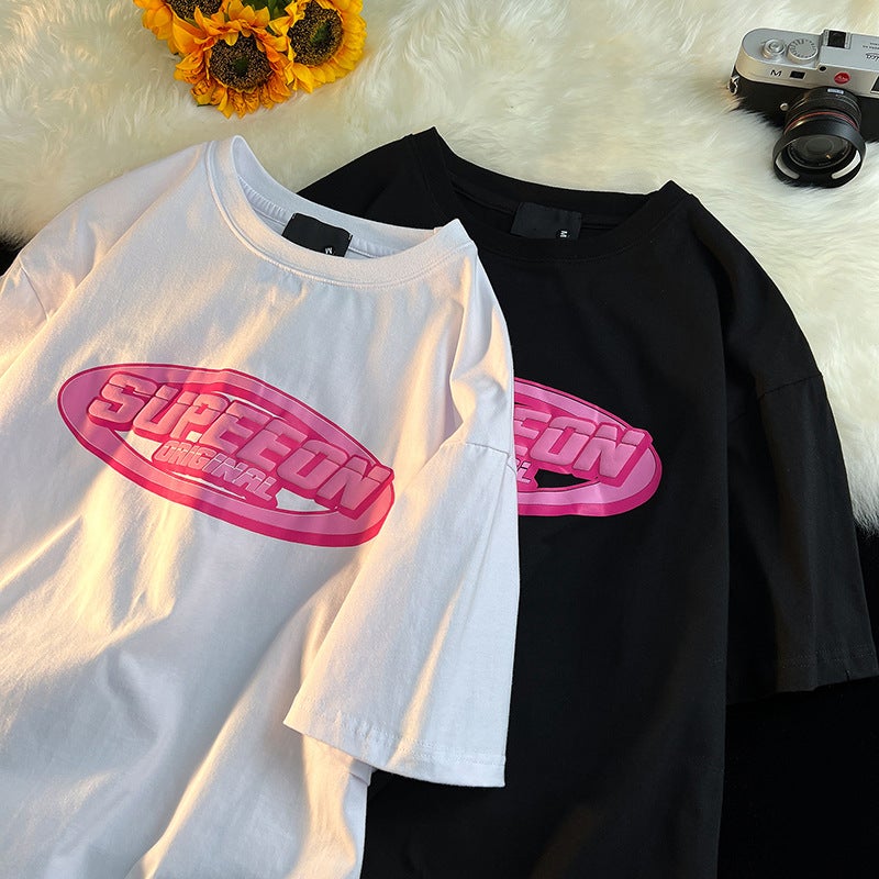 2025 Summer New Design Sense Niche Street Hip Hop American Retro Graffiti Printed Short-sleeved T-shirt for Women - Image 2