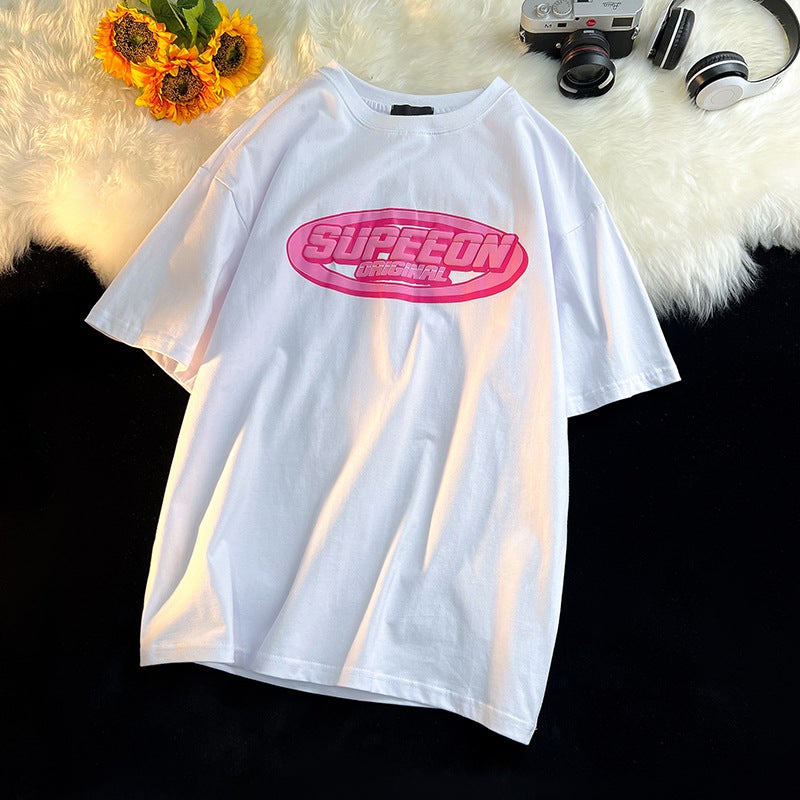 2025 Summer New Design Sense Niche Street Hip Hop American Retro Graffiti Printed Short-sleeved T-shirt for Women - Image 1