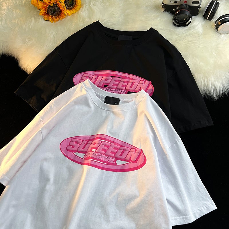 2025 Summer New Design Sense Niche Street Hip Hop American Retro Graffiti Printed Short-sleeved T-shirt for Women - Image 4