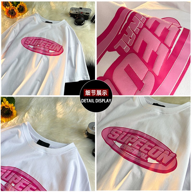 2025 Summer New Design Sense Niche Street Hip Hop American Retro Graffiti Printed Short-sleeved T-shirt for Women - Image 3