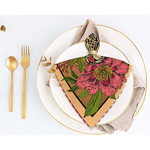 Yibeas Garden Peonies and Wild Leopard Cloth Napkins Set of 4 Vintage Red Floral and Leopard Art Pattern Polyester Kitchen Dinner Napkins for Holiday Festive Wedding Decor 18 x 18 inch - Image 5