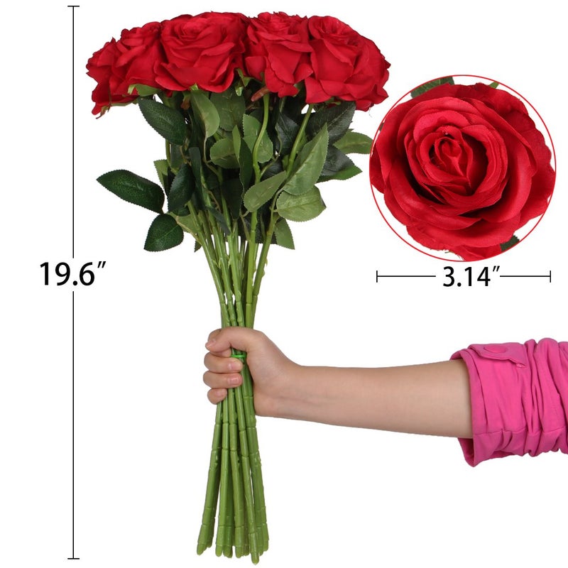 Luyue 10PCS Artificial Roses Flower Silk Rose with Stem Realistic Artificial Long Stem Red Rose Valentine's Day Fake Roses Bouquet for Wedding Home Decoration - Image 3