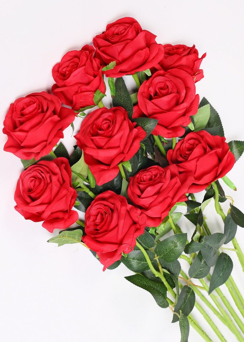 Luyue 10PCS Artificial Roses Flower Silk Rose with Stem Realistic Artificial Long Stem Red Rose Valentine's Day Fake Roses Bouquet for Wedding Home Decoration - Image 2
