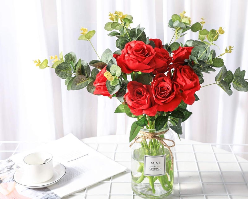 Luyue 10PCS Artificial Roses Flower Silk Rose with Stem Realistic Artificial Long Stem Red Rose Valentine's Day Fake Roses Bouquet for Wedding Home Decoration - Image 4