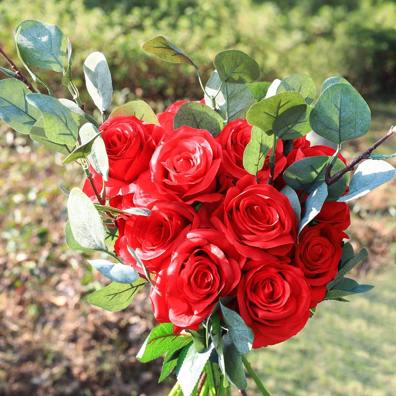 Luyue 10PCS Artificial Roses Flower Silk Rose with Stem Realistic Artificial Long Stem Red Rose Valentine's Day Fake Roses Bouquet for Wedding Home Decoration - Image 5