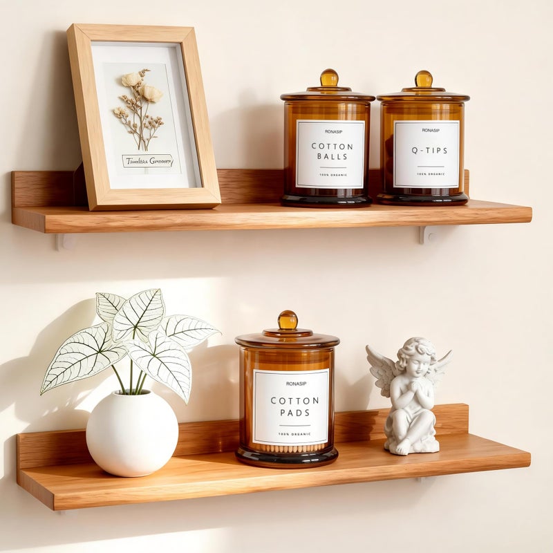 Ronasip 3 Pack Qtip Holder Dispenser, 16oz Bathroom Organizer and Storage Canisters, Glass Apothecary Jars with Lid - Home Decor, Room Decor Aesthetic (Amber) - Image 3