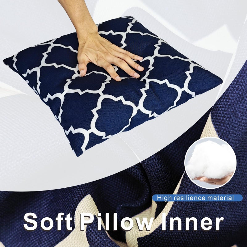 JMGBird Water-Resistant Outdoor Pillows Set of 2, 18x18 inch Durable Navy Blue Grid Pattern Throw Pillows with Inserts for Patio Furniture - Image 3