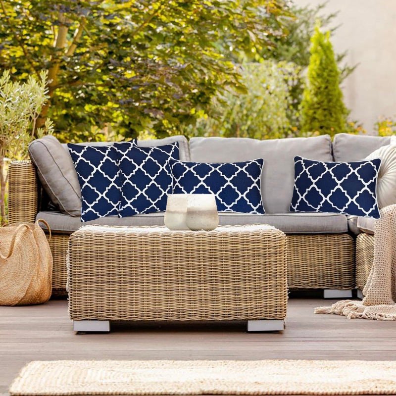 JMGBird Water-Resistant Outdoor Pillows Set of 2, 18x18 inch Durable Navy Blue Grid Pattern Throw Pillows with Inserts for Patio Furniture - Image 2