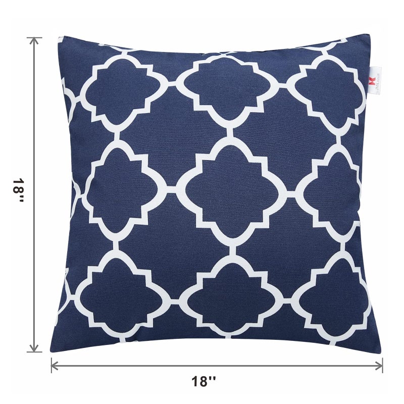 JMGBird Water-Resistant Outdoor Pillows Set of 2, 18x18 inch Durable Navy Blue Grid Pattern Throw Pillows with Inserts for Patio Furniture - Image 5
