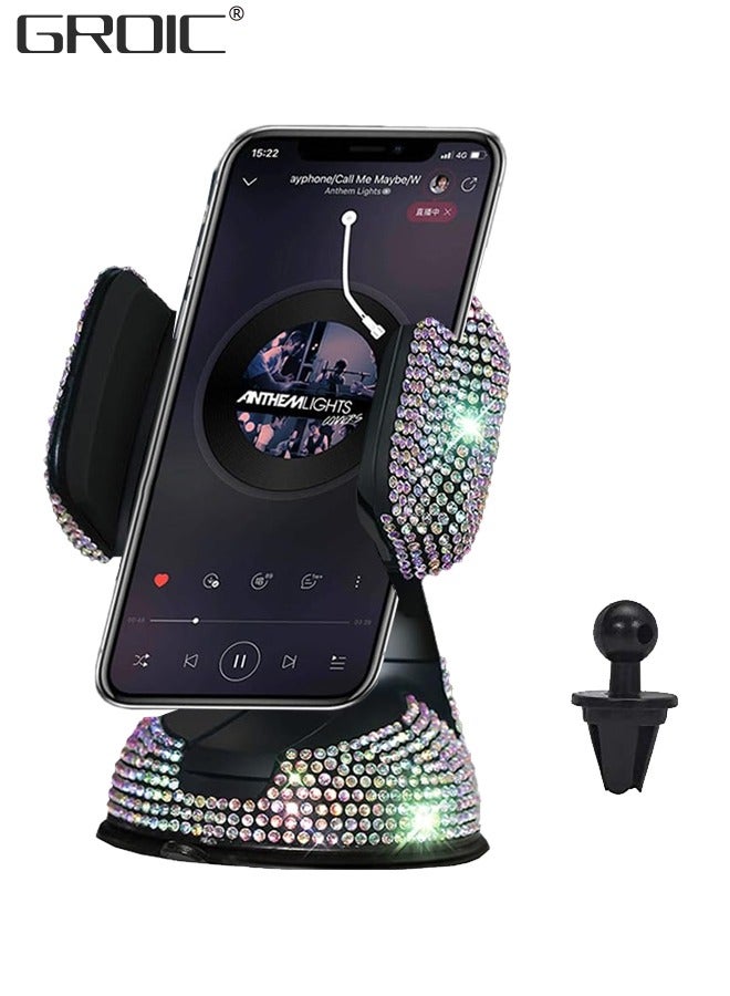 GROIC Dashboard Phone Holder, Bling Phone Mount for Car, Car Phone Stand Mount with One More Air Vent Base, Phone Support Car Accessories, Universal Car Phone Holder Mount for Windshield and Air Vent  - Image 1
