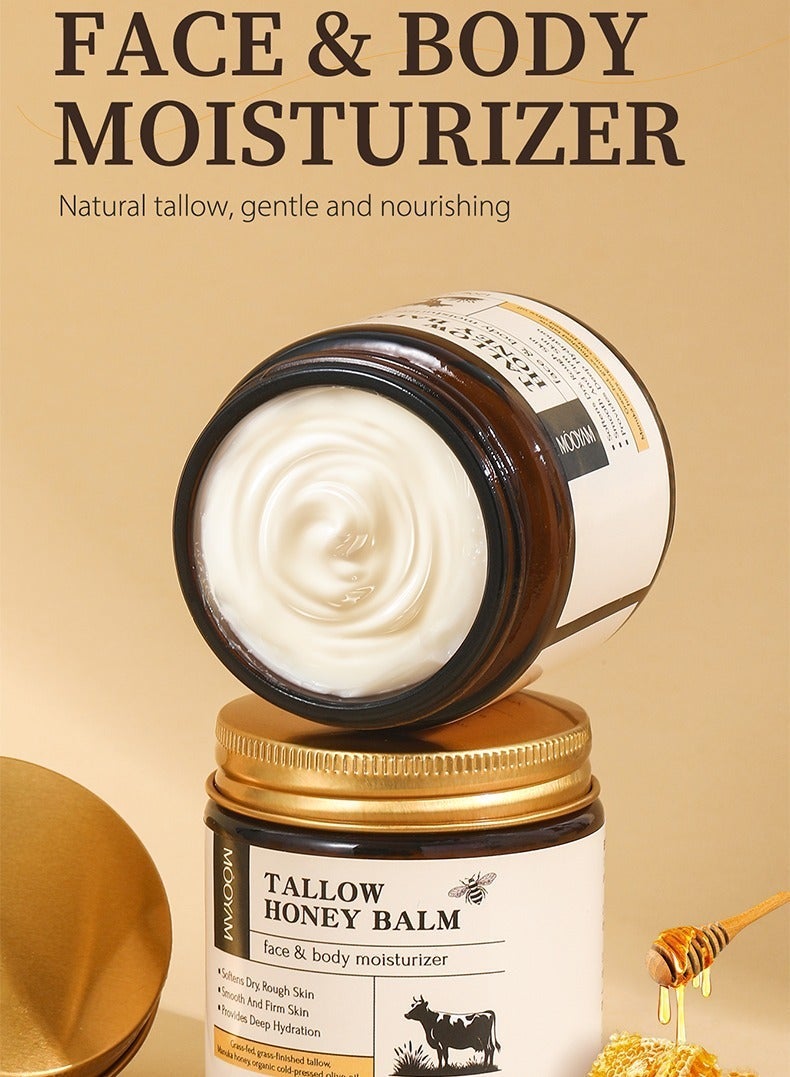 MOOYAM Tallow Honey Balm for Face and Body, Grass Fed Tallow Manuka Honey Olive Oil, Natural Tallow Skin Care Cream Body Butter, Deep Hydration Moisturizer, Softens Smooths Firms Dry Rough Skin for All Skin Types 120g - Image 2