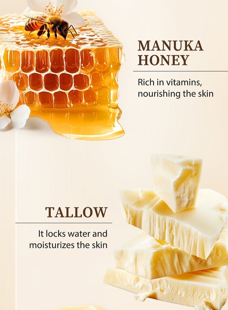 MOOYAM Tallow Honey Balm for Face and Body, Grass Fed Tallow Manuka Honey Olive Oil, Natural Tallow Skin Care Cream Body Butter, Deep Hydration Moisturizer, Softens Smooths Firms Dry Rough Skin for All Skin Types 120g - Image 5