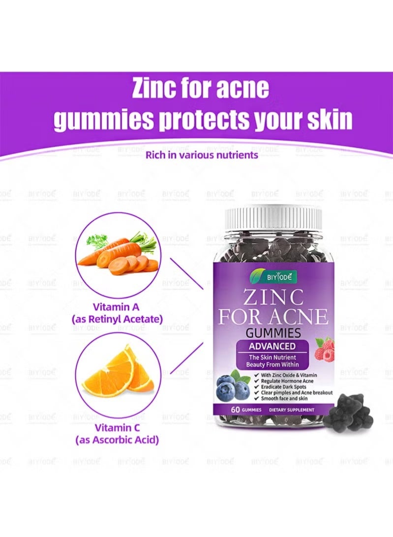 BIYODE 60 Count Zinc For Acne Gummies，Contains Zinc Oxide And Vitamins To Regulate Hormones, Eliminate Dark Spots, Clear Acne And Acne, And Make The Face And Skin Smooth - Image 3
