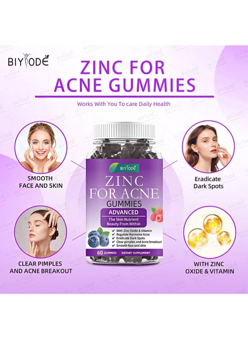BIYODE 60 Count Zinc For Acne Gummies，Contains Zinc Oxide And Vitamins To Regulate Hormones, Eliminate Dark Spots, Clear Acne And Acne, And Make The Face And Skin Smooth - Image 4