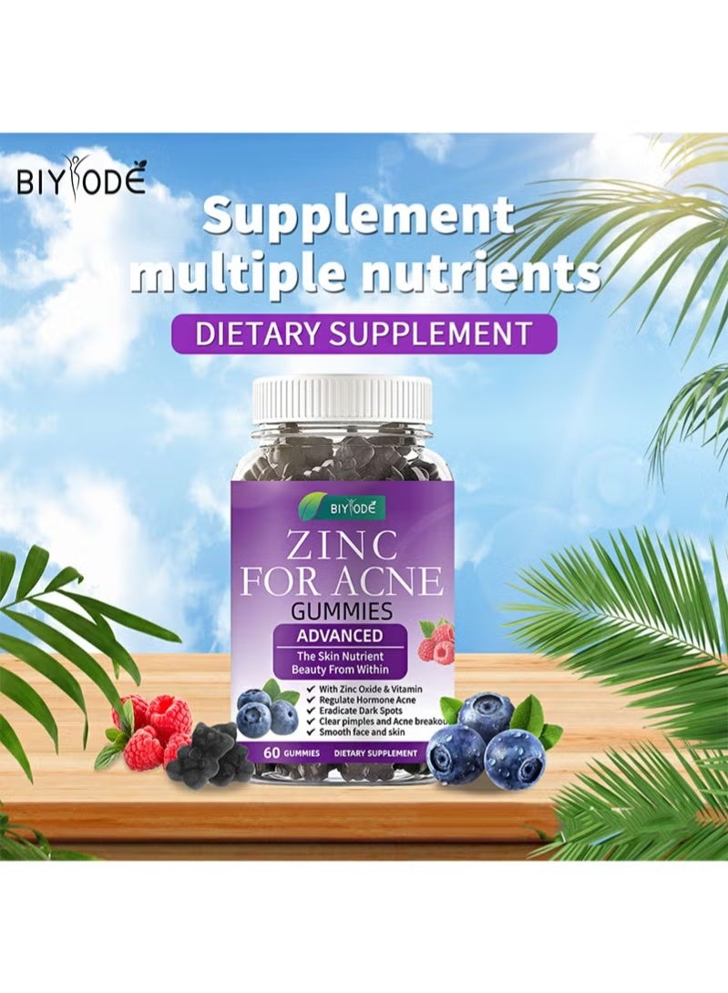BIYODE 60 Count Zinc For Acne Gummies，Contains Zinc Oxide And Vitamins To Regulate Hormones, Eliminate Dark Spots, Clear Acne And Acne, And Make The Face And Skin Smooth - Image 5