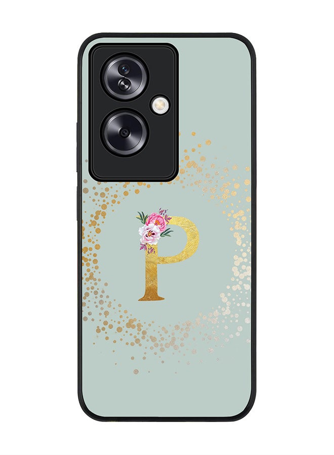 Stylizedd Rugged Black Edge Case for Oppo A79 5G,Slim fit Flexible Case Cover Custom Monogram Initial Letter Floral Pattern Alphabet - P (Light Grey) - Image 1