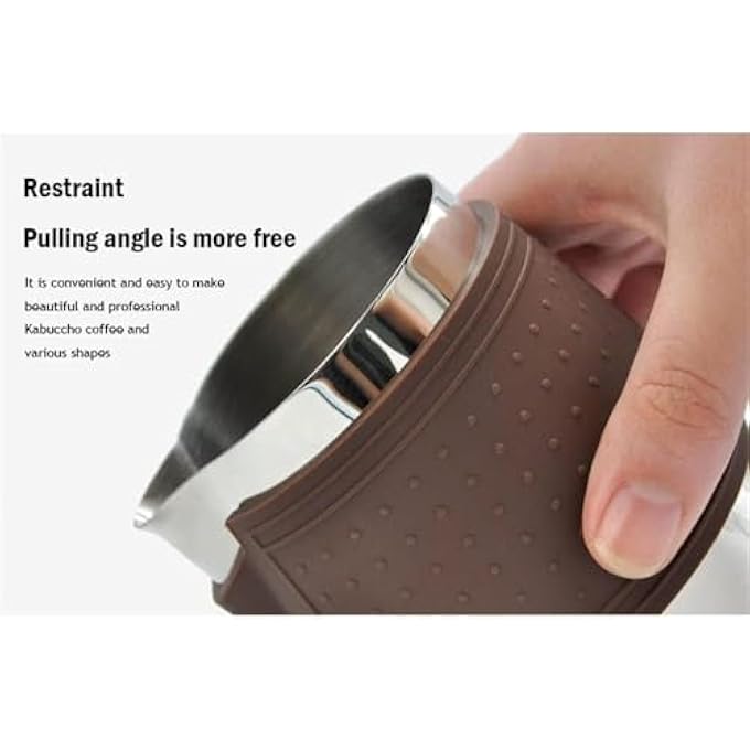 أكس سبرينج إبريق رغوة الحليب 350 مل من الفولاذ المقاوم للصدأ مع مقبض مقاوم للحرارة، إبريق تبخير الحليب الاحترافي لفن اللاتيه وصنع الكابتشينو، فضي - Image 3