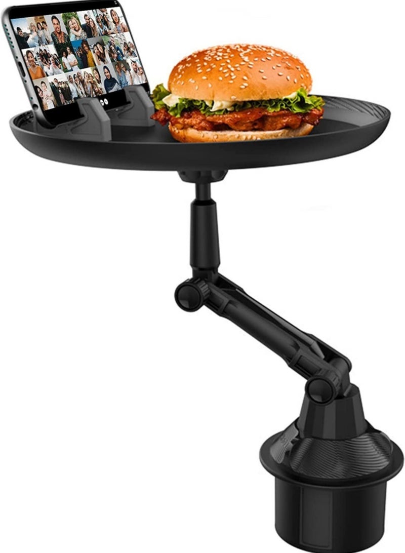 ELTRAZONE Car Cup Holder Tray for Car Adjustable Car Tray Table with Surface, Phone Slot, and 360° Swivel Arm Car Food Table for Cup Holders Tray Fits Vehicle,Golf Cart, SUV and All Cars Black - Image 1