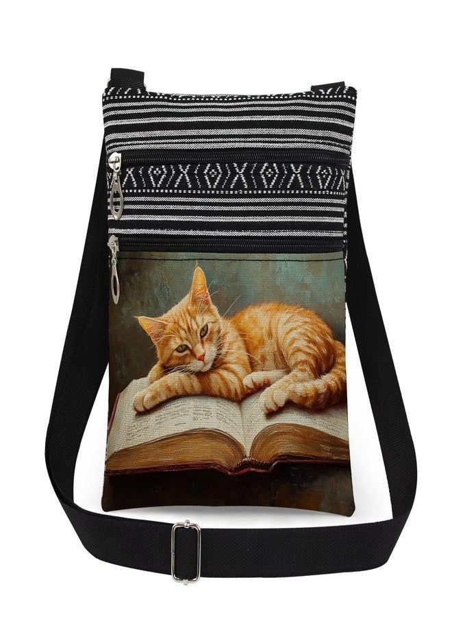 XiaoGalaee Orange Cat Book Print Crossbody Bag Adult Sisters Teens Travel Adjustable Shoulder Strap Messenger Bag Birthday Gift for Friend Animal Lovers Academic Enthusiast - Image 1