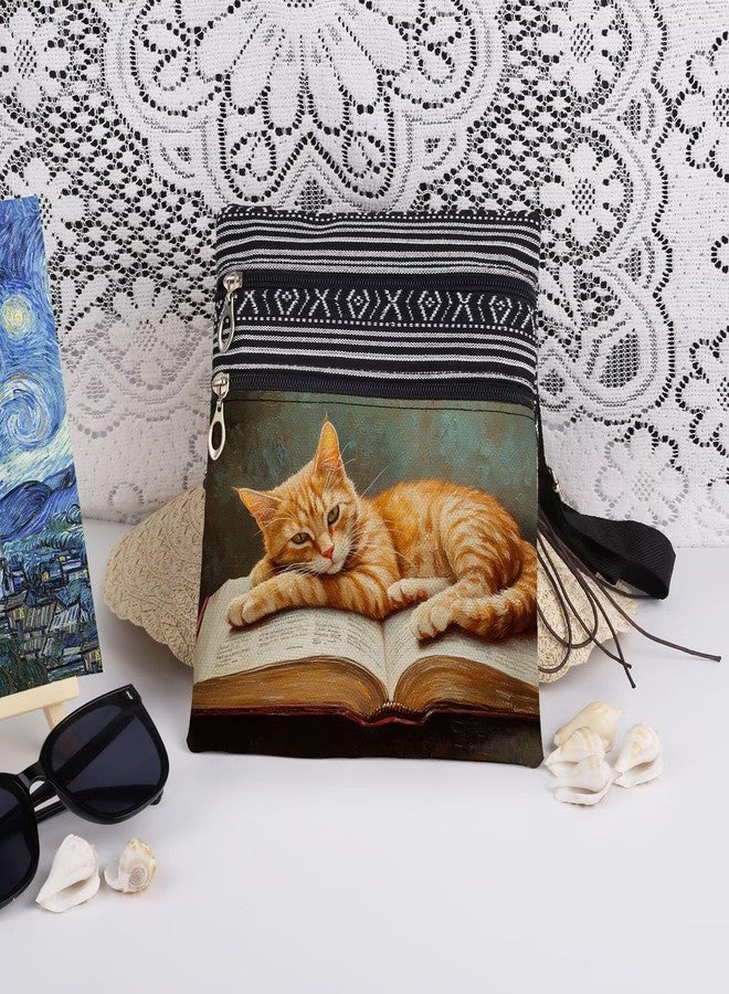 XiaoGalaee Orange Cat Book Print Crossbody Bag Adult Sisters Teens Travel Adjustable Shoulder Strap Messenger Bag Birthday Gift for Friend Animal Lovers Academic Enthusiast - Image 3
