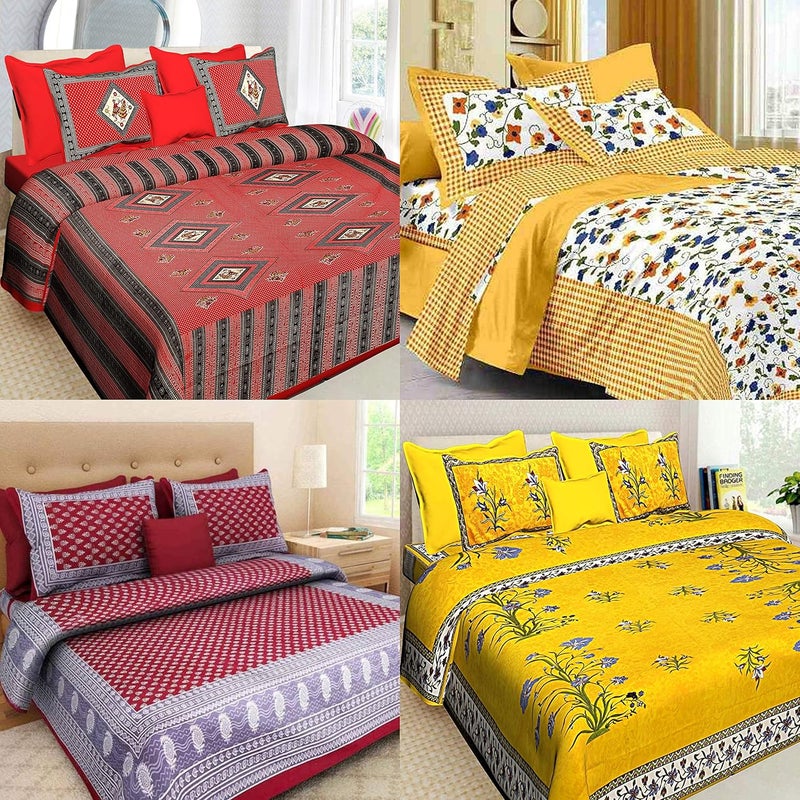 BEDZONE مجموعة سرير زون 100 قطن 144 TC حجم كوين مكونة من 4 ملايات سرير مزدوجة مع 8 أغطية وسائد متعددة الألوان - Image 1