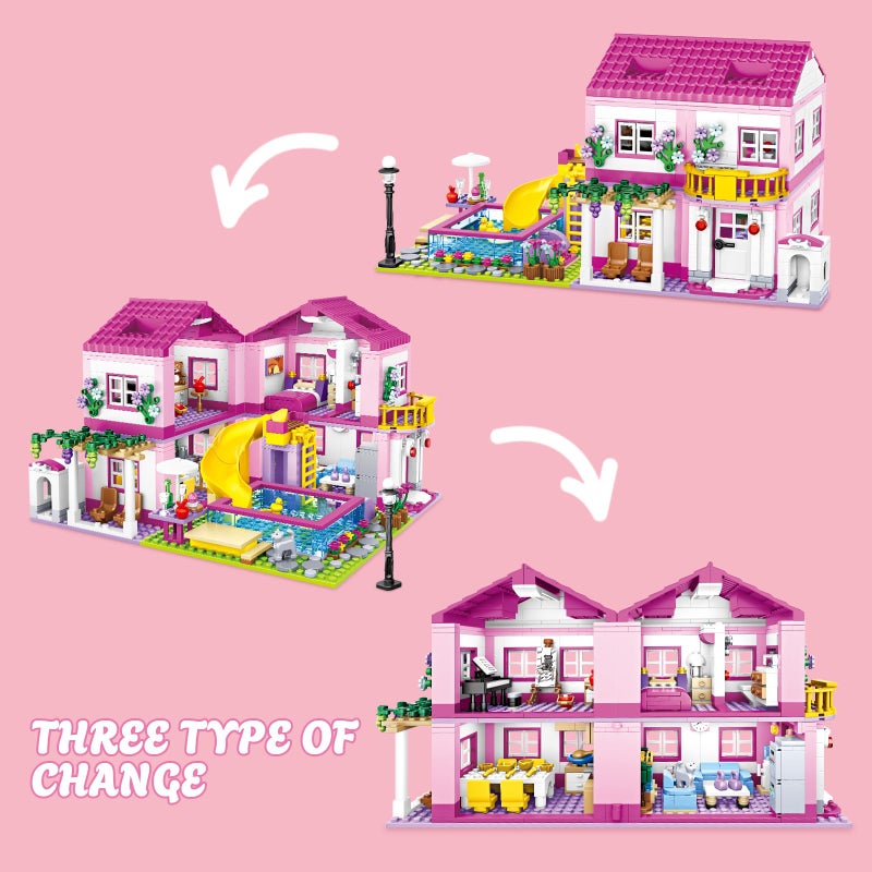 CSNRHG Pink Summer Pool Villa Building Block Set Friends Construction Educational Toy 1018 Pieces Gifts for Girls Teens Kids Adults Ages 6+ - Image 4
