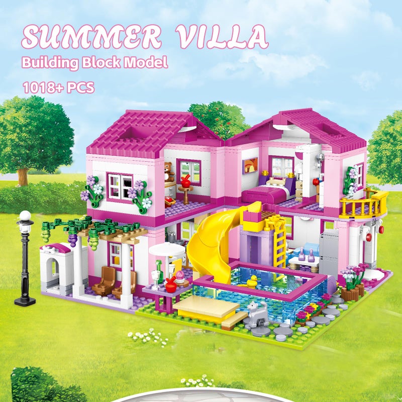 CSNRHG Pink Summer Pool Villa Building Block Set Friends Construction Educational Toy 1018 Pieces Gifts for Girls Teens Kids Adults Ages 6+ - Image 2