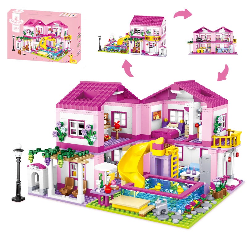 CSNRHG Pink Summer Pool Villa Building Block Set Friends Construction Educational Toy 1018 Pieces Gifts for Girls Teens Kids Adults Ages 6+ - Image 1