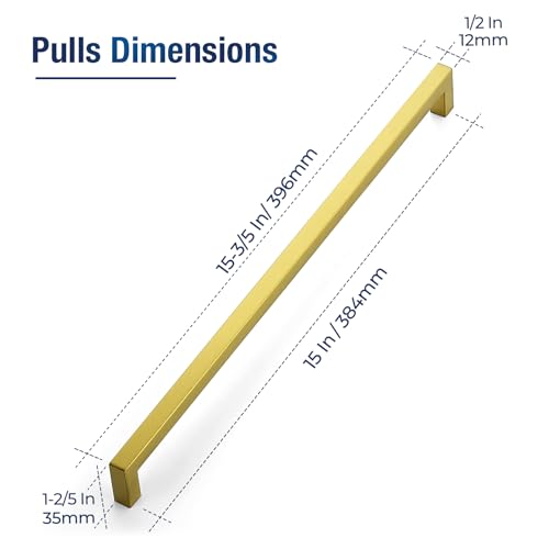 JOY DECOR 10 Pack Cabinet Handles Gold Cabinet Pulls 15 Inch Kitchen Handles Square Drawer Pulls Stainless Steel Drawer Hardware Handles 384mm Hole Centers - Image 3