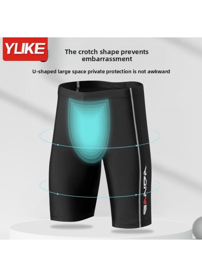 Generic - Yuke Men's Swimsuit Swimming Trunks Suit Full-body Swimsuit Men's Five-point Swimming Trunks Professional Boxer Quick-drying Anti-embarrassment-Color:Black Swimsuit- - Image 1