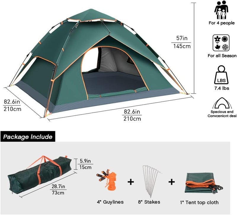 BOLDESCAPE 3-4 Persons Camping Tent, Waterproof for Adults - Spacious Outdoor Tent House for Camping. Durable Tent House for Camping, Perfect for Your Next Adventure (New), Polyester, Green - Image 2