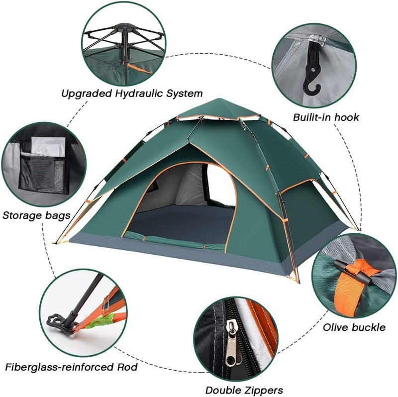 BOLDESCAPE 3-4 Persons Camping Tent, Waterproof for Adults - Spacious Outdoor Tent House for Camping. Durable Tent House for Camping, Perfect for Your Next Adventure (New), Polyester, Green - Image 5