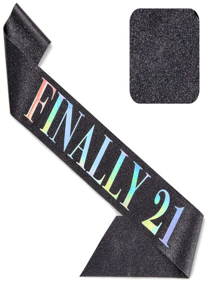 CORRURE 'Finally 21' Birthday Sash With Glitter -Black Sash with Multicolor Foil 21st Birthday Sash for Men and Women-Ideal Twenty One Sash Party Favors Supplies and Decorations for Your 21 Bday Party - Image 1