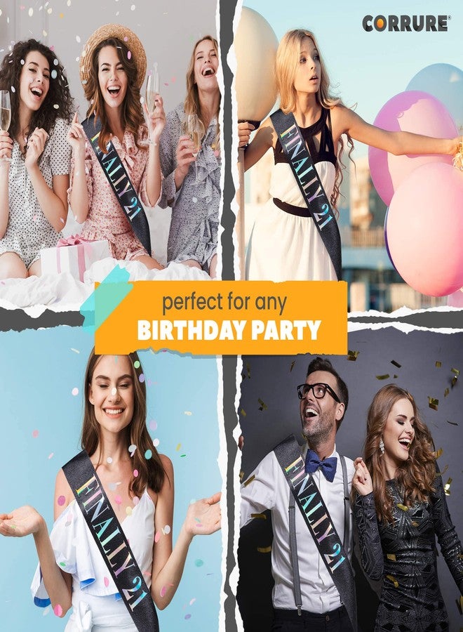 CORRURE 'Finally 21' Birthday Sash With Glitter -Black Sash with Multicolor Foil 21st Birthday Sash for Men and Women-Ideal Twenty One Sash Party Favors Supplies and Decorations for Your 21 Bday Party - Image 2