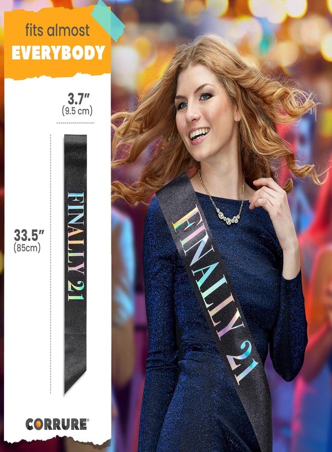 CORRURE 'Finally 21' Birthday Sash With Glitter -Black Sash with Multicolor Foil 21st Birthday Sash for Men and Women-Ideal Twenty One Sash Party Favors Supplies and Decorations for Your 21 Bday Party - Image 5
