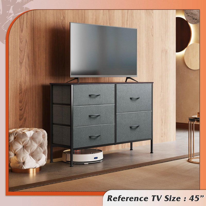 WLIVE Dresser for Bedroom with 5 Drawers, Wide Storage Dresser with Drawer Organizers, Chest of Drawers, Fabric Dressers for Living Room, Closet, Hallway, Dark Grey - Image 3