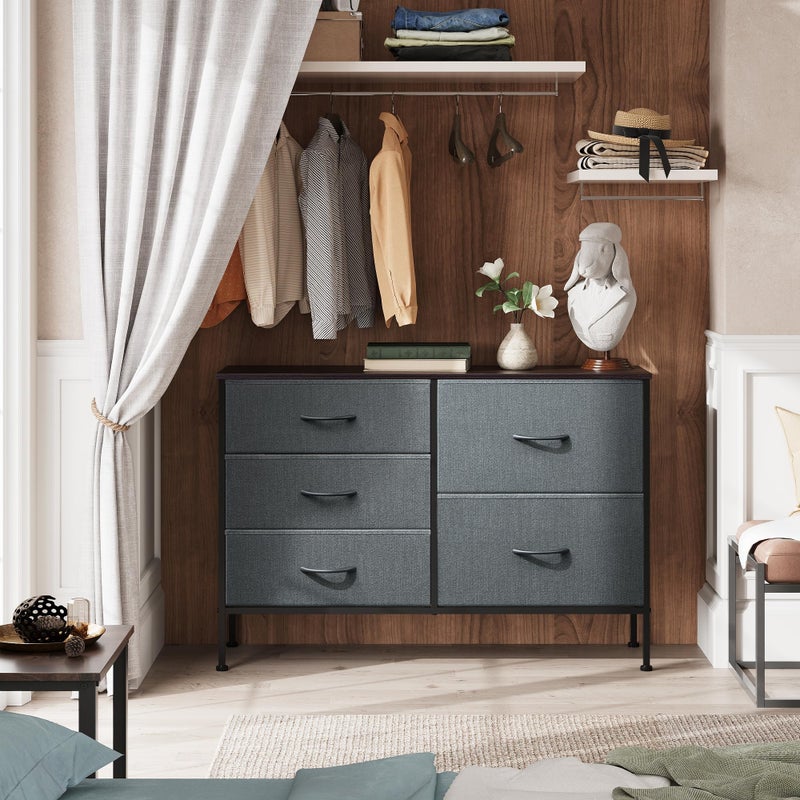 WLIVE Dresser for Bedroom with 5 Drawers, Wide Storage Dresser with Drawer Organizers, Chest of Drawers, Fabric Dressers for Living Room, Closet, Hallway, Dark Grey - Image 2