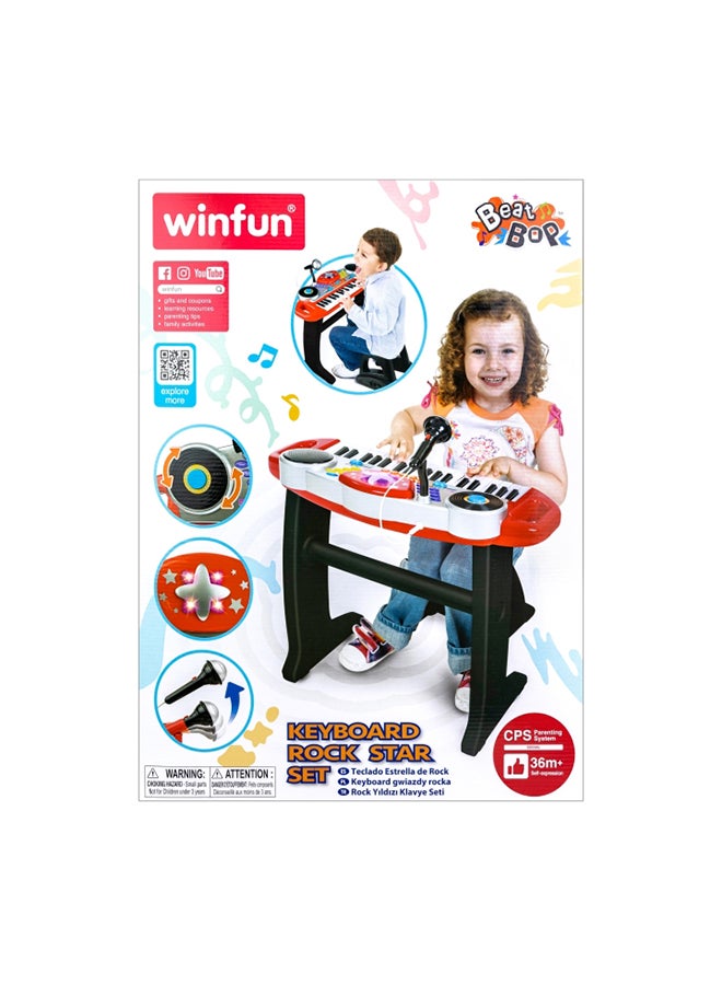 WinFun Winfun Keyboard Rock Star Set – 37-Key Musical Toy with Lights, Mic, DJ Pad & Stand | 8 Rhythms, 5 Drum Sounds, Tempo Control, 60 x 10 x 44 cm | Interactive Educational Toy for Kids Ages 3 Years+  - Image 3