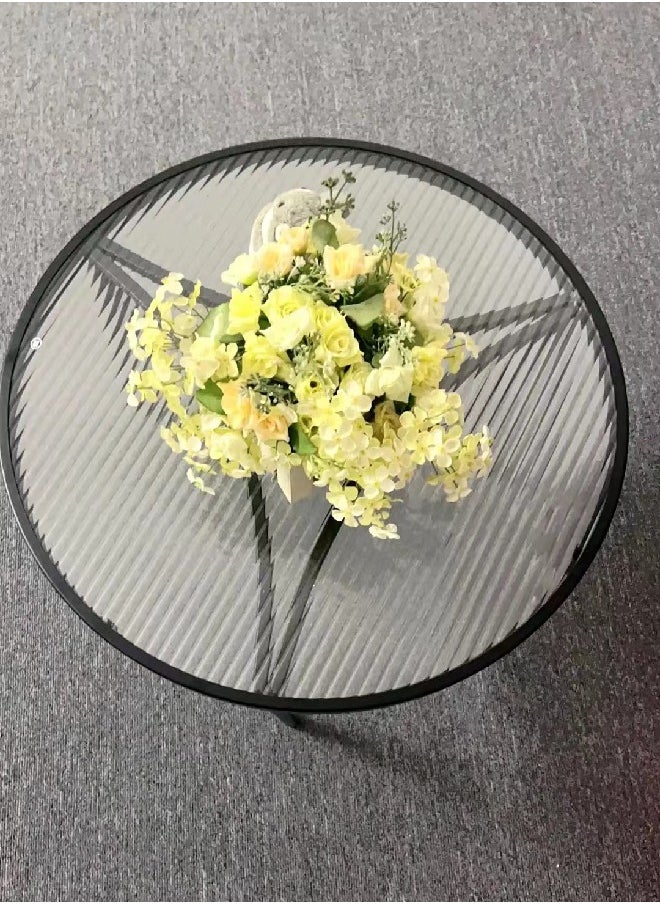 1-Piece Low Circle Minimalist Center Table Home Decor Insert Glass Top Metal Frame Coffee Table Sofa End Table for Living Room Offices Hotel 70x45 cm