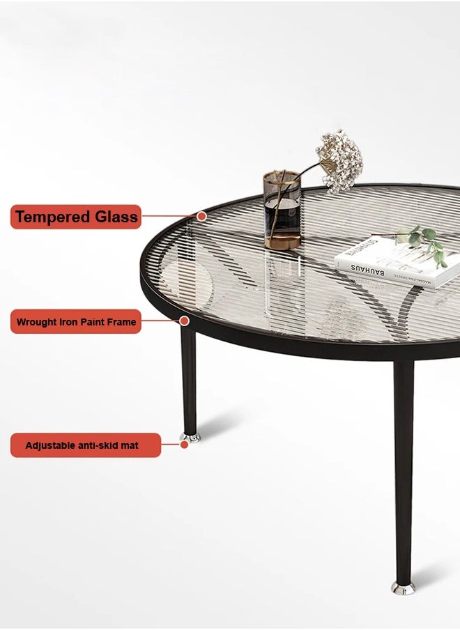 1-Piece Low Circle Minimalist Center Table Home Decor Insert Glass Top Metal Frame Coffee Table Sofa End Table for Living Room Offices Hotel 70x45 cm