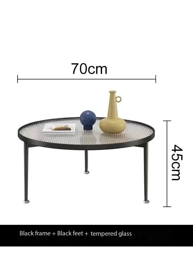 1-Piece Low Circle Minimalist Center Table Home Decor Insert Glass Top Metal Frame Coffee Table Sofa End Table for Living Room Offices Hotel 70x45 cm