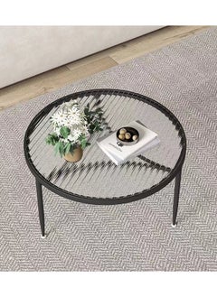 fashionhome 1-Piece Low Circle Minimalist Center Table Home Decor Insert Glass Top Metal Frame Coffee Table Sofa End Table for Living Room Offices Hotel 70x45 cm  - Image 5