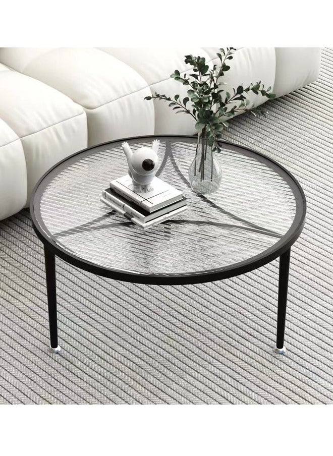 1-Piece Low Circle Minimalist Center Table Home Decor Insert Glass Top Metal Frame Coffee Table Sofa End Table for Living Room Offices Hotel 70x45 cm