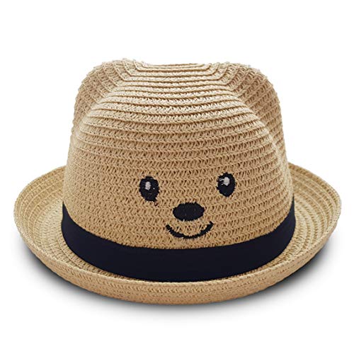VRITRAZ Kids Summer Fashion Straw Bucket Cap, Suitable For 2-6 Year Hat (Beige, Unisex) - Image 1